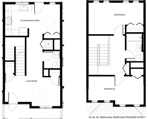 Floor plan for 2 beds, 1.5 baths, 1100 sqft